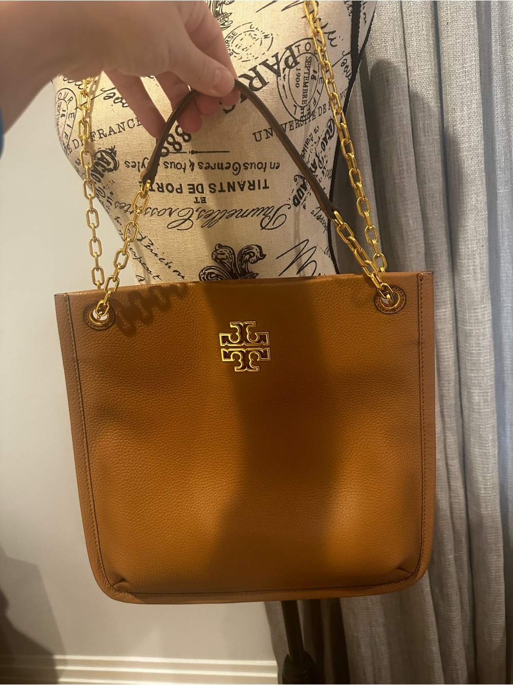 Tory Burch Cognac Leather Chain-Handle Tote